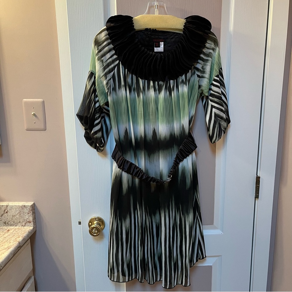 Simon Chang Ruffle Collar and Belt Dress